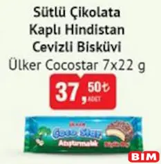 ÜLKER COCOSTAR SÜTLÜ ÇİKOLATA KAPLI HİNDİSTAN CEVİZLİ BİSKÜVİ 7X22 G